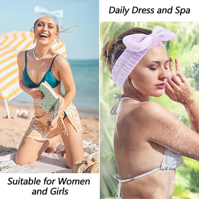 VELSCRUN Spa Headband, Makeup Face Wash Skincare Headbands, Bow Hair Band Party - Image 6