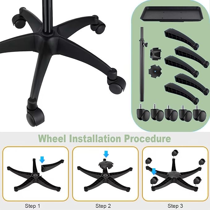 Salon Rolling Tray, Height Adjustable Tattoo Tray Rolling Cart, Storage Utility - Image 4