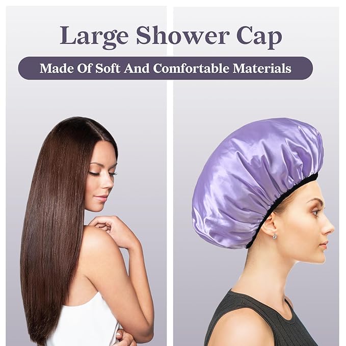 Three-Layer Terry Cloth Lined Satin Shower Cap, - Image 7
