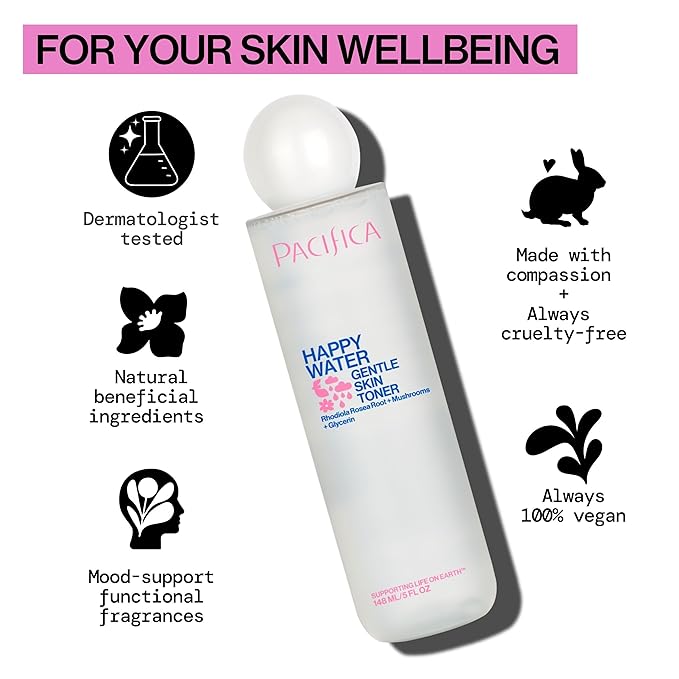 Pacifica Happy Water Hydrating Facial Toner – Vegan Ceramides, Hyaluronic Acid - Image 6
