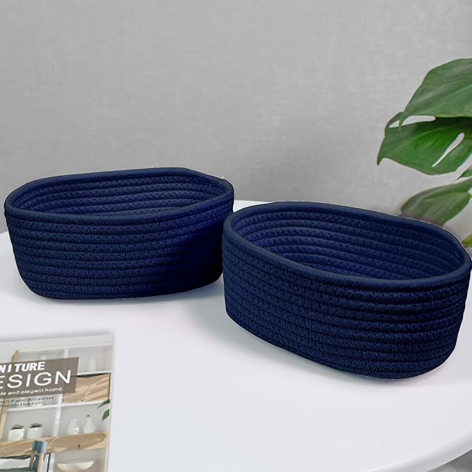 ABenkle 【2 Pack】 Small Woven Baskets, Tiny Oval Shallow Storage Baskets - Image 7
