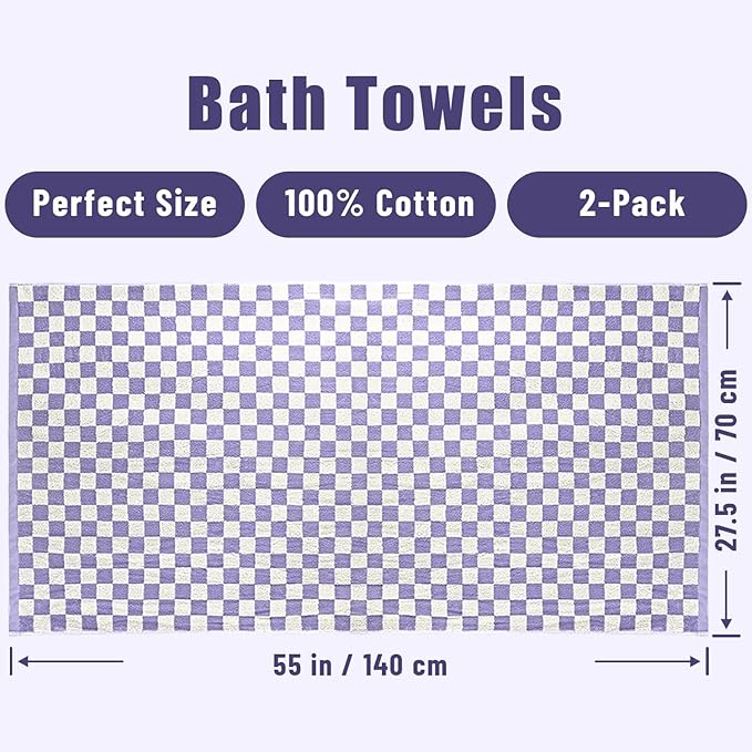 Jacquotha Checkered Bath Towels Set of 4-100% Cotton Towels - Image 7