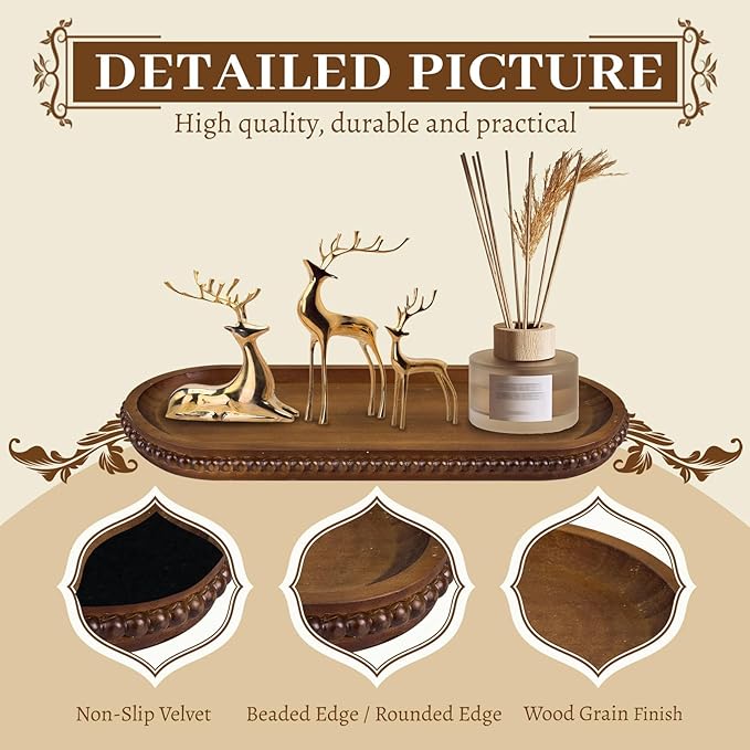 MAONAME Oval Bathroom Vanity Tray, Long Narrow Wood Tray, Rustic Decorative - Image 3