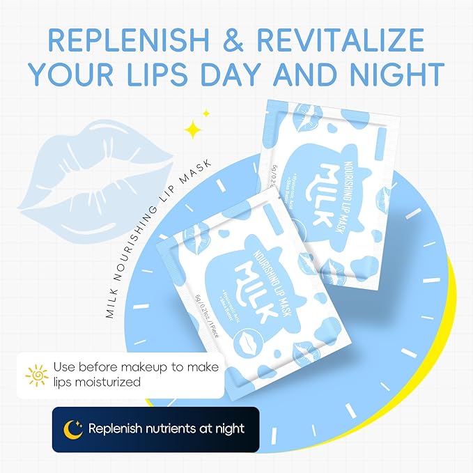AKARY Milk 5 Pcs Moisturizing Lip Mask, Lip Sleep Gel Pads Mask Bulk - Image 7