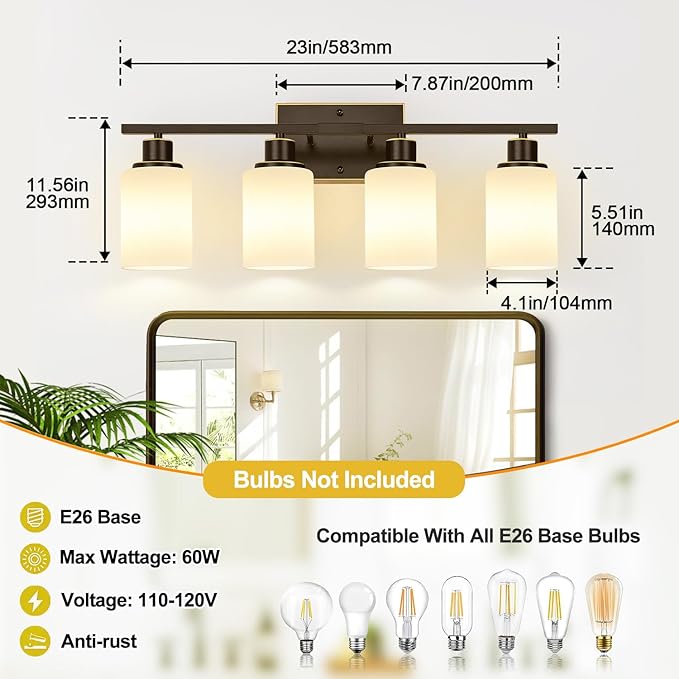 Indoi 4-Light Bathroom Light Fixtures, Modern Bathroom Wall Lamp - Image 8