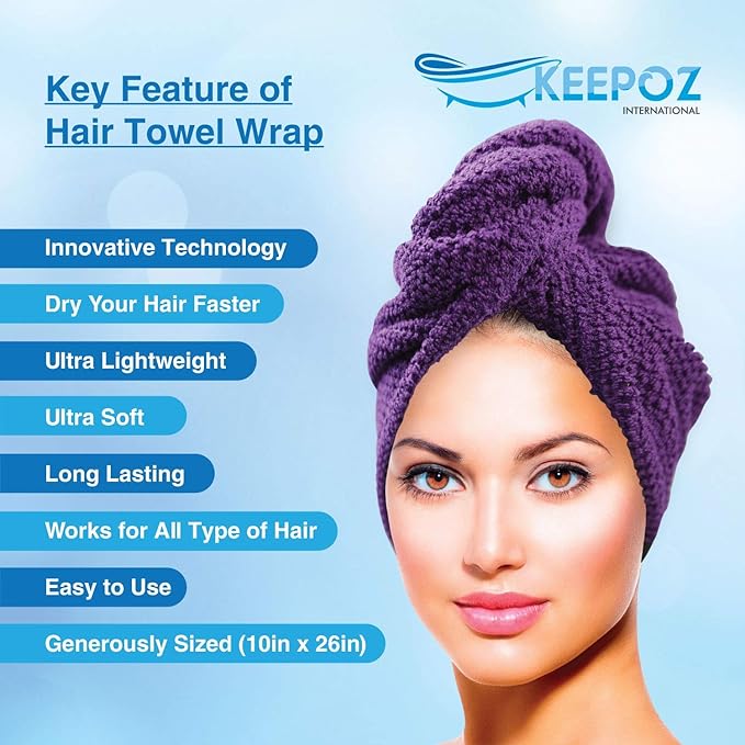 KEEPOZ Hair Towel Wrap Quick Dry 100% Cotton Super Absorbent Turban Head Wrap - Image 8