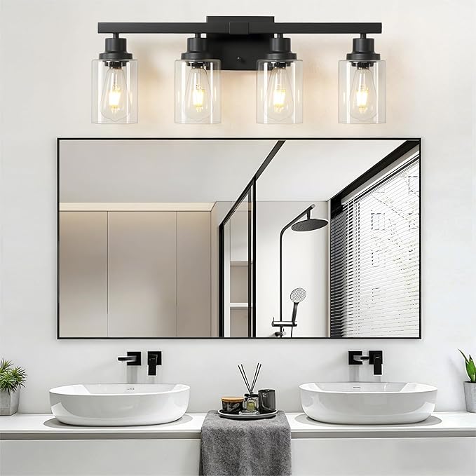 4-Light Bathroom Vanity Light, Modern Matte Black Wall Sconce Lighting - Image 9