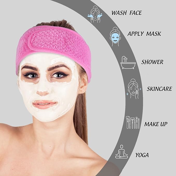 Whaline 4 Pack Spa Facial Headband Makeup Hair Wrap Adjustable Hair Band Soft - Image 4
