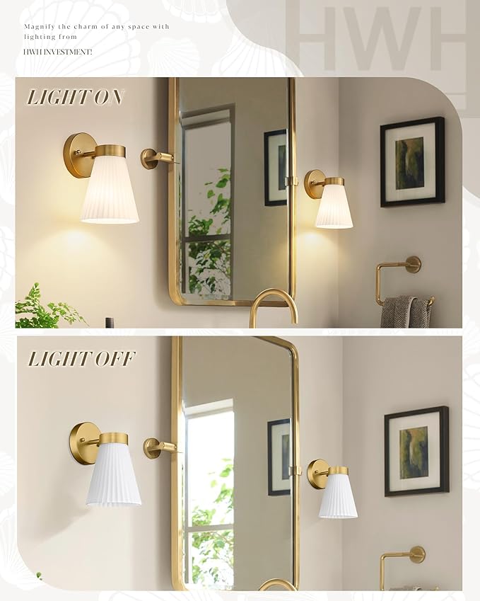 Gold Wall Sconce, HWH Single Wall Light Fixture Brushed Gold Wall Lamp - Image 5