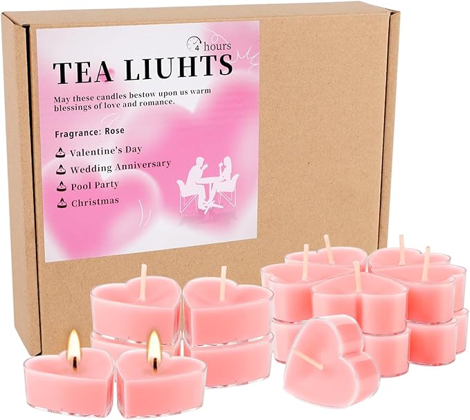 Valentine's Gift 50 PCS Heart Shaped Tea Light Candles, Rose Scented 4-Hour - Image 9