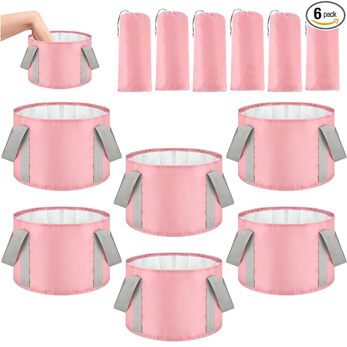 Maxcheck 14L 6 Pcs Pink Collapsible Foot Basin Tub Portable Soaking Feet Bath by Maxcheck