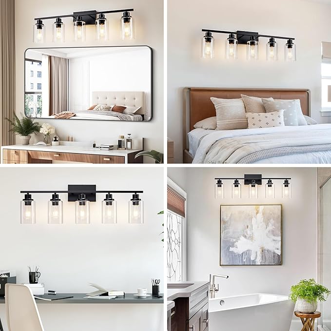 5 Light Bathroom Light Fixtures Black Vanity Light Over Mirror Modern Farmhouse - Image 5