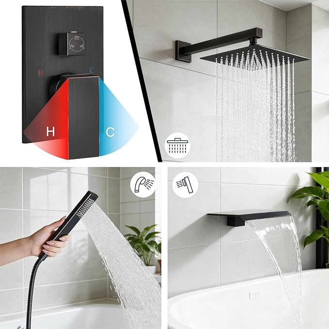 Midanya Shower System with Tub Spout, Bathtub Shower Faucet Set with Square - Image 4