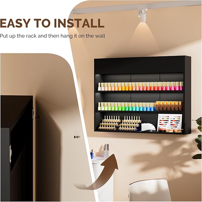 OmySalon Wall Mounted Display Rack, 47.6-Inch 3-Tier LED Nail Polish Organizer - Image 6