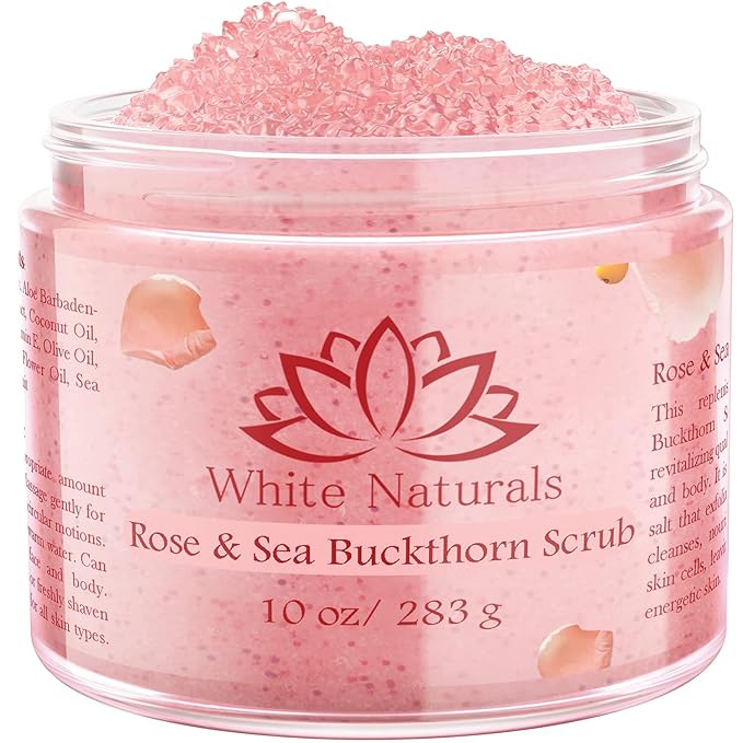 Organic Rose & Sea Buckthorn FACE & BODY SCRUB, Natural & Pure Exfoliating Scrub by WhiteNaturals