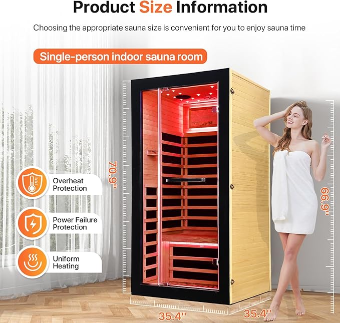 OUTEXER One Person Sauna Far Infrared Saunas Room Obeche Wood 1350W Dry Saunas - Image 2