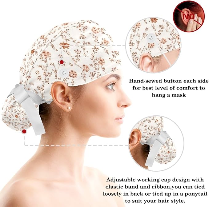 Scrub Caps Women Nursing Hats Floral Flowers - Image 3