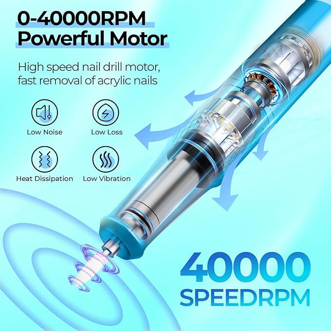JOSGLOI Electric Nail Drill Professional: 40000RPM Electric Nail File Kit E - Image 2