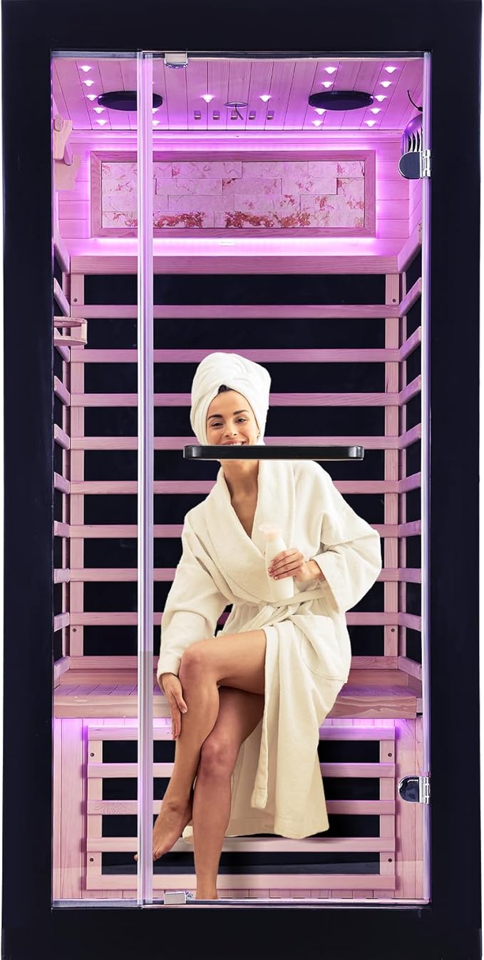 OUTEXER One Person Sauna Far Infrared Saunas Room Canadian Hemlock 1450W Dry by OUTEXER