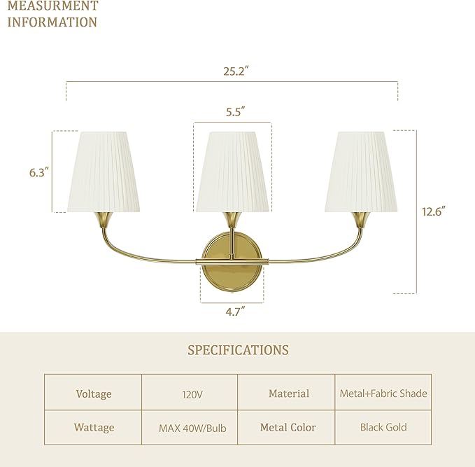 Bathroom Light Fixtures Over Mirror, 3 Light Vanity Light - Image 5