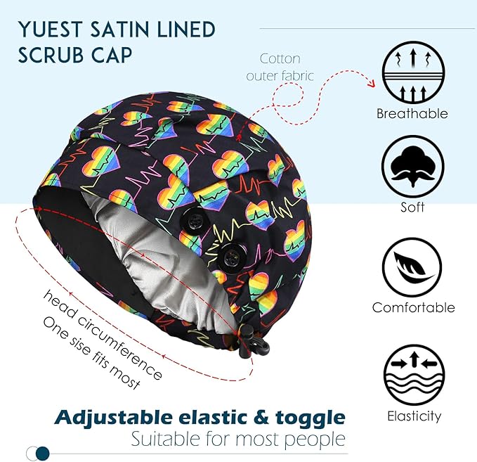 2 Pack Satin Lined Bouffant Scrub Caps - Image 2