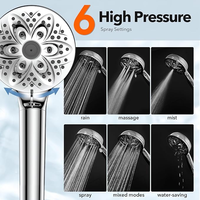 6-Setting Filtered Handheld Shower Head, JDO High Pressure Shower Head - Image 5