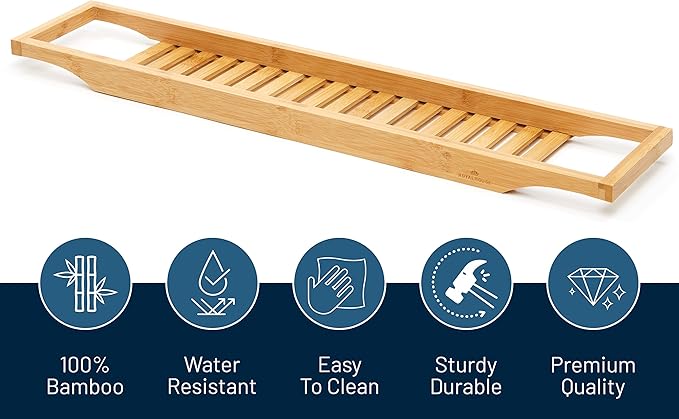 RoyalHouse Bamboo Bath Caddy Tray - Image 2