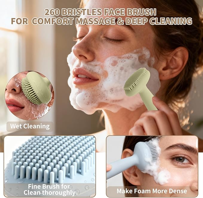 2 Pack Silicone Face Scrubber, 2 in 1 Facial Cleansing Brush & Face Mask - Image 2