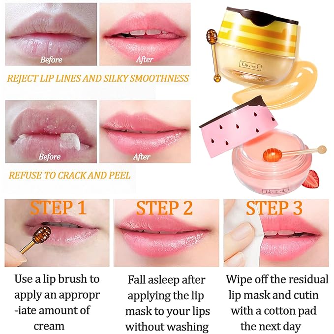 2 Pack Bee Lip Balm Honey Pot, Honey & Strawberry Lip Mask Propolis Lip Mask - Image 5