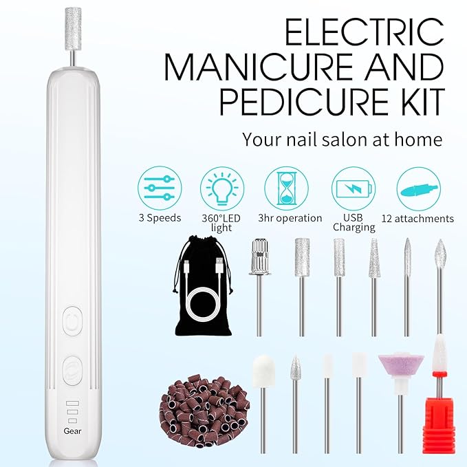 Electric Nail Drill, Professional Manicure Pedicure Kit, Cordless Electric Nail - Image 2