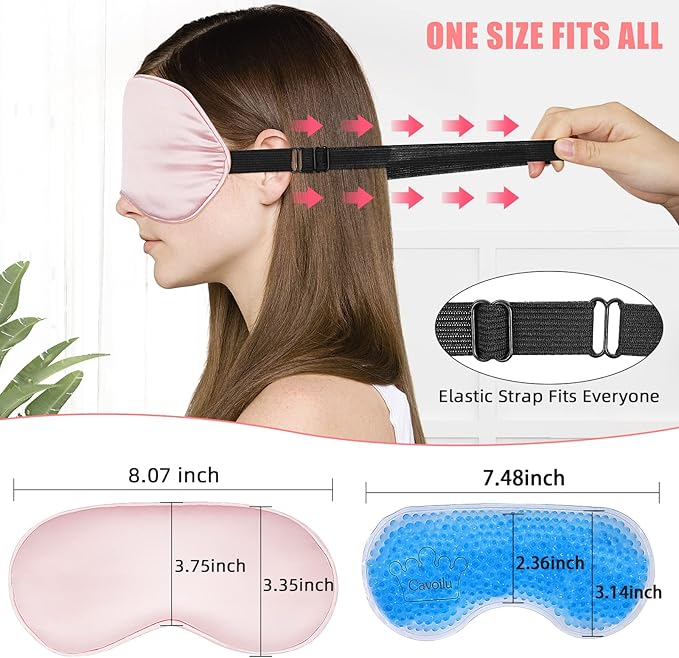 Cooling Eye Mask for Sleeping, Silk Sleep Mask w/Gel Eye Mask, Heated Eye Masks - Image 5