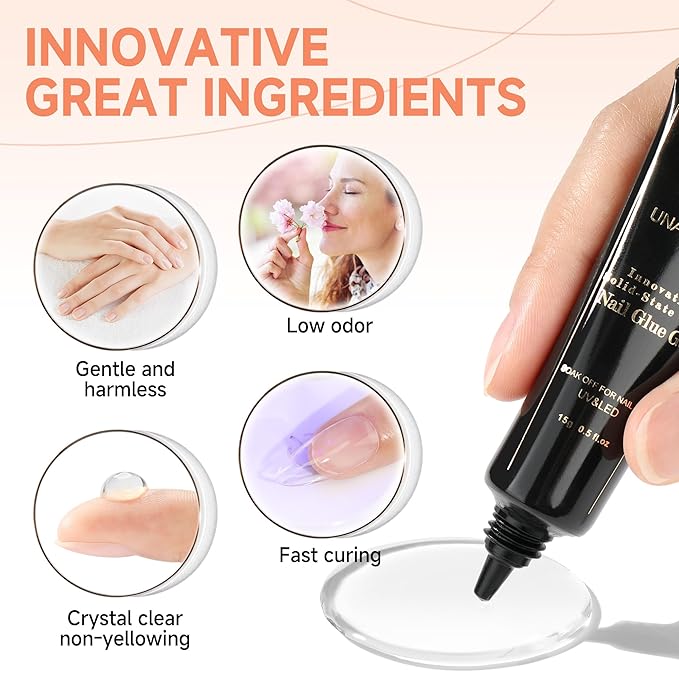 UNA GELLA Solid Nail Glue Gel 15ml Lamp Curing Needed Solid Soak Off U V/LED - Image 3