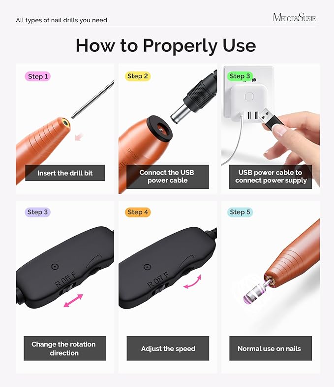 MelodySusie Pen-Shaped Portable USB Nail Drill, PC120I 20000RPM Electric Nail - Image 6