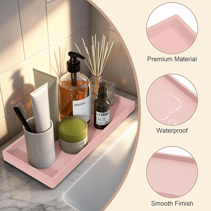 Bathroom Vanity Tray, Silicone 11.8 x 5 Inch Bathroom Counter Tray Decor - Image 2