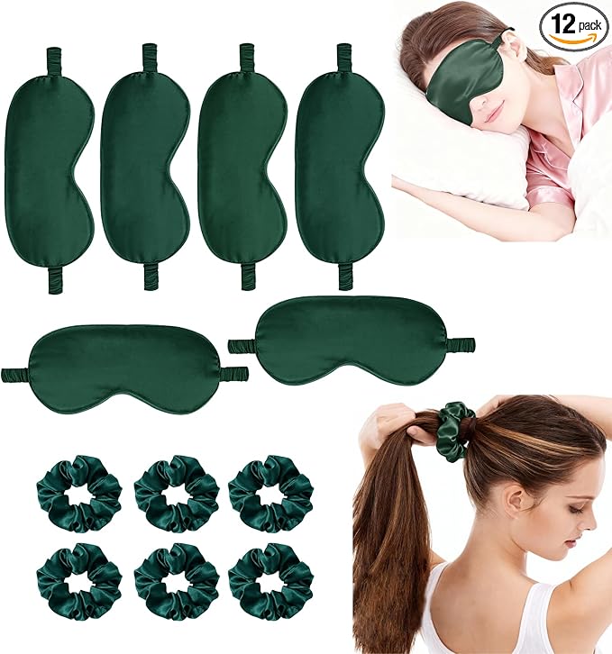 12Pcs Silk Sleep Masks Satin Eye Mask Silky Eyes Cover Blindfold Eyeshade Hair by WJingYiJia