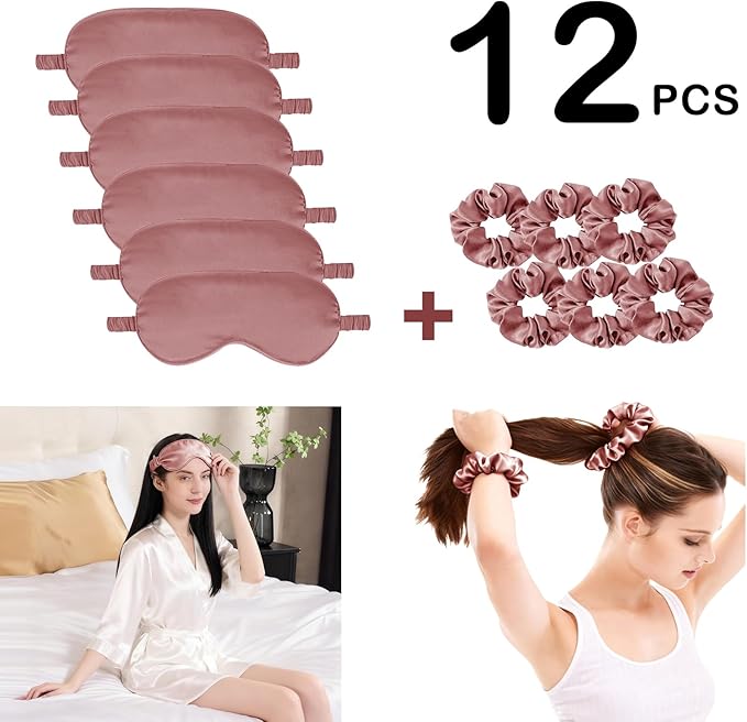 12Pcs Silk Sleep Masks Satin Eye Mask Silky Eyes Cover Blindfold Eyeshade Hair - Image 2