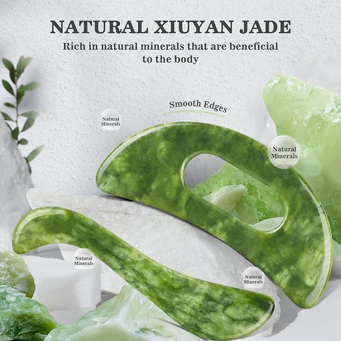 2 PCS Jade Stone Gua Sha Massage Tool, Large Guasha Muscle Scraper Tools Set - Image 7