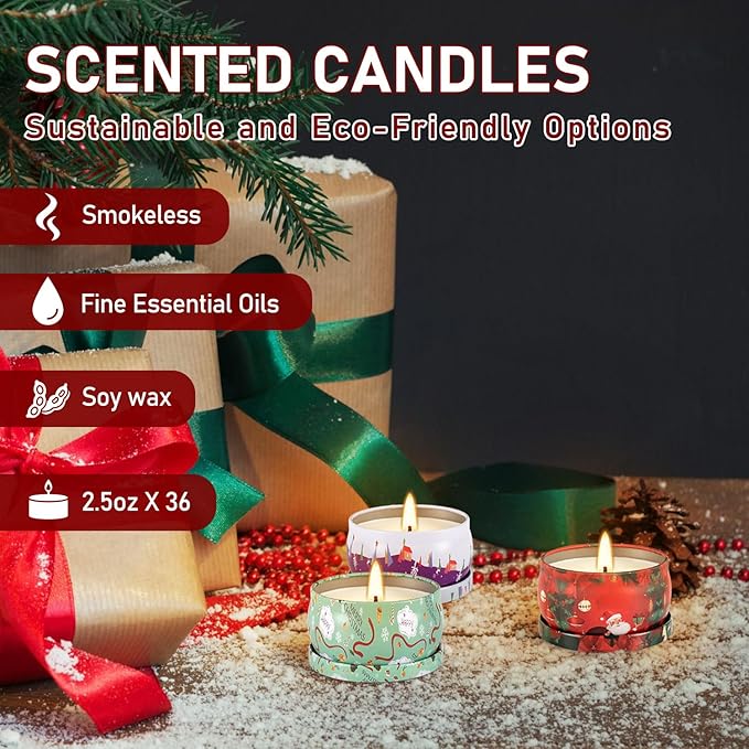 36 Packs Christmas Scented Candles Gift- Aromatherapy Candle-2.5oz Soy Wax-Long - Image 5