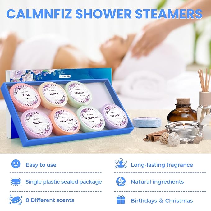 Shower Steamers 8 Pack Set Shower Bombs Tablets in Blue Box - Image 5