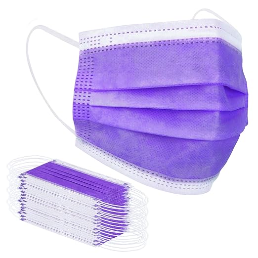 Borje Purple Disposable Face Mask 100 Pcs Purple Face Masks 3 Ply Protection - Image 7