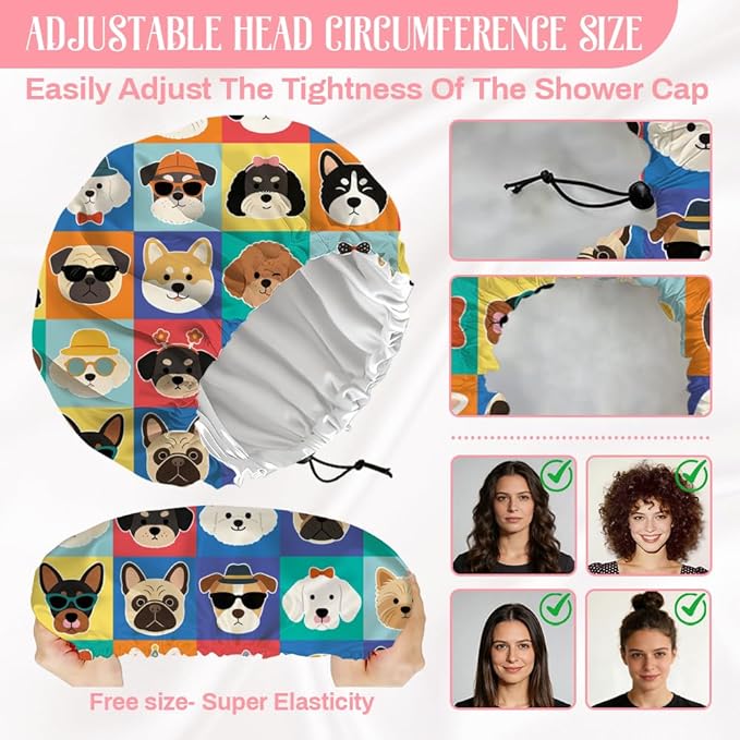 Funny Dog Reusable Shower Cap Cute Double Layer Waterproof Shower Caps Large - Image 2