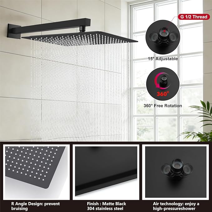 Midanya Shower System with Tub Spout, Bathtub Shower Faucet Set with Square - Image 8