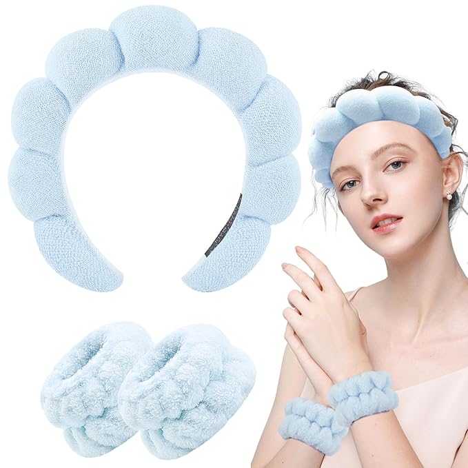 Zkptops Spa Headband for Washing Face Wristband Set Sponge Makeup Skin Care - Image 8
