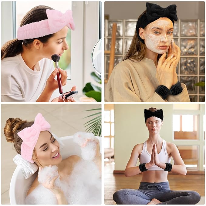 WHAVEL 6PCS Spa Headband and Wristbands Set, Face Wash Headband Wrist Bands - Image 6