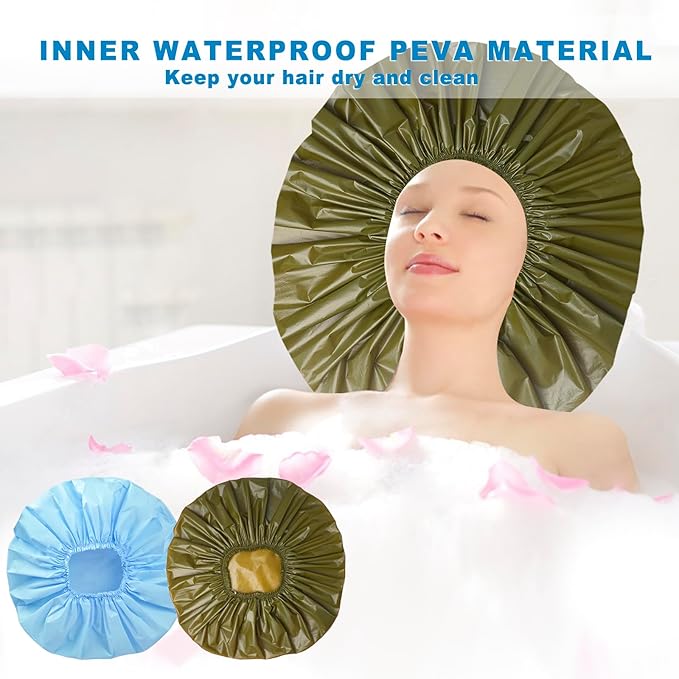 Jumbo Size Shower Cap 2 PCS Waterproof Shower Caps - Image 6