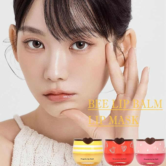 3 PCS Bee Lip Balm Lip Mask Honey Pot, Mothers Day Gifts, Honey & Strawberry & - Image 8
