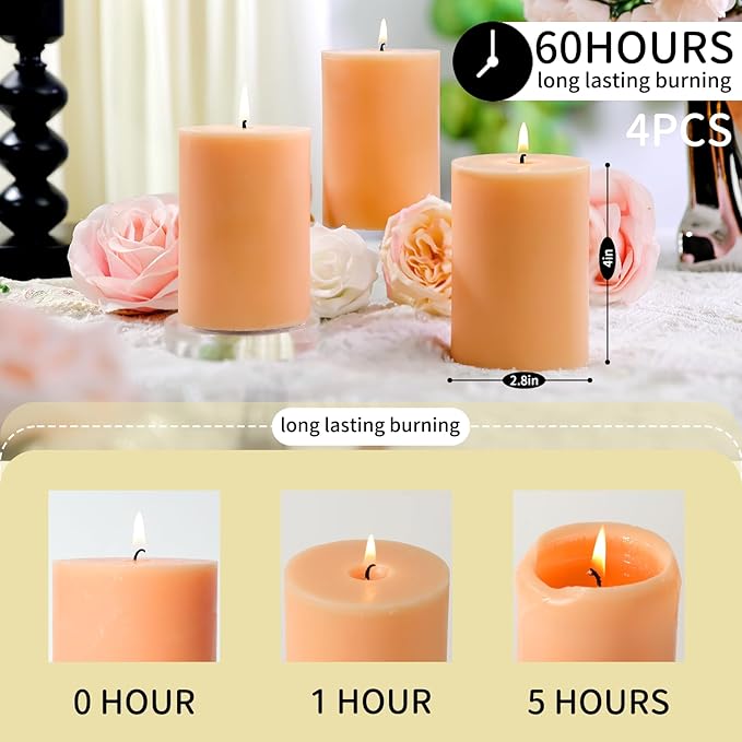 4 Pack Vanilla Lavender Scented Pillar Candles, Natural Soy Wax Pillar - Image 5