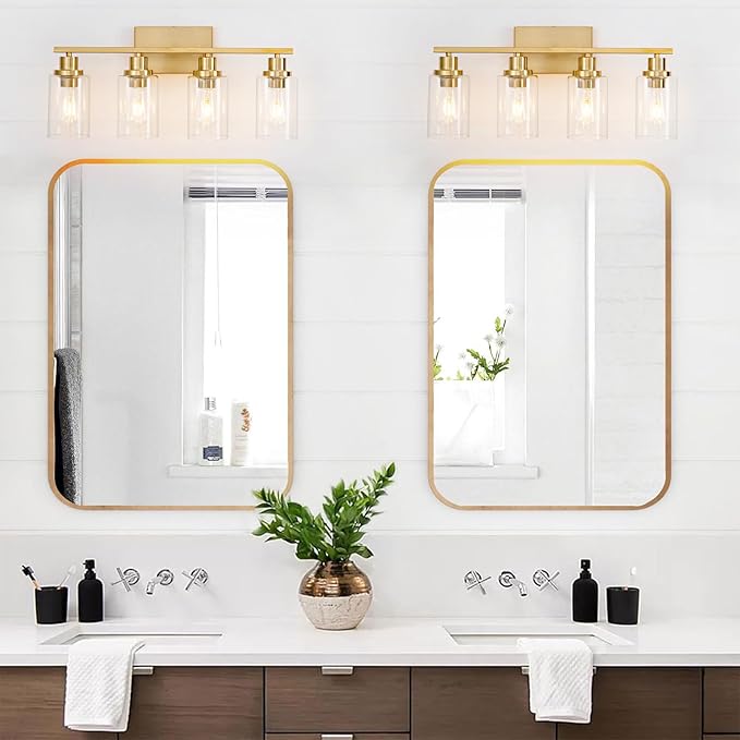 4 Light Gold Bathroom Light Fixtures Brushed Brass Vanity Light Over Mirror - Image 2