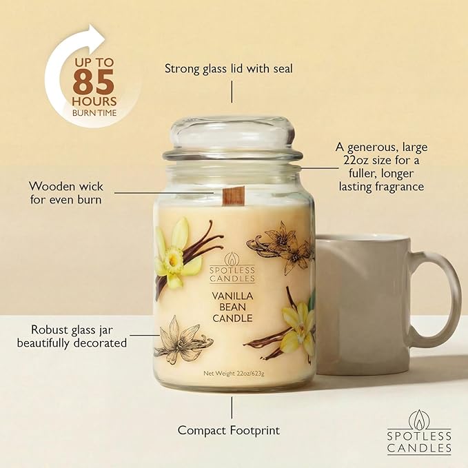 Candle Vanilla Bean 22oz with Wooden Wick in a Presentation Gift Box & - Image 4