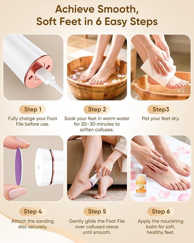 Electric Foot Callus Remover, 3-Speed Rechargeable Cordless Electronic Foot File - Image 8